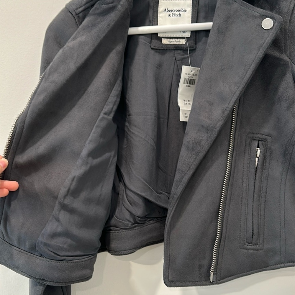 Abercrombie Leather Jacket Vegan Suede Charcoal Gray Black Moto Winter Size XS - Picture 7 of 16
